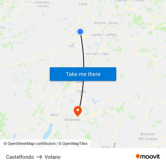 Castelfondo to Volano map
