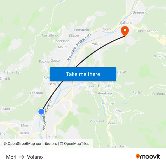 Mori to Volano map