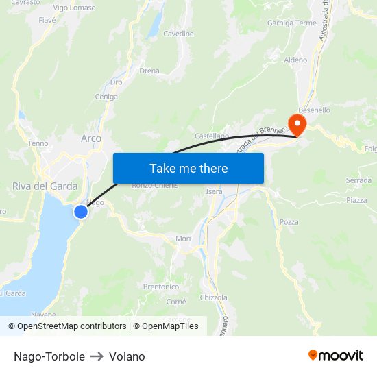 Nago-Torbole to Volano map