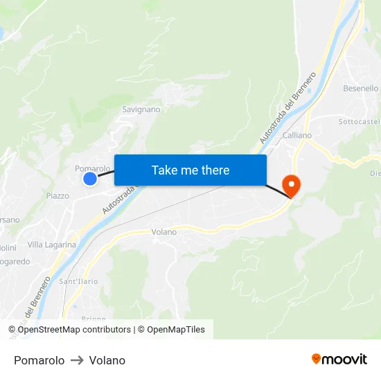 Pomarolo to Volano map