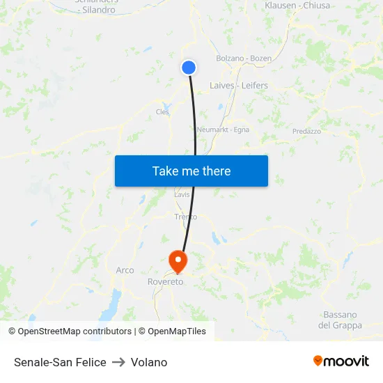 Senale-San Felice to Volano map