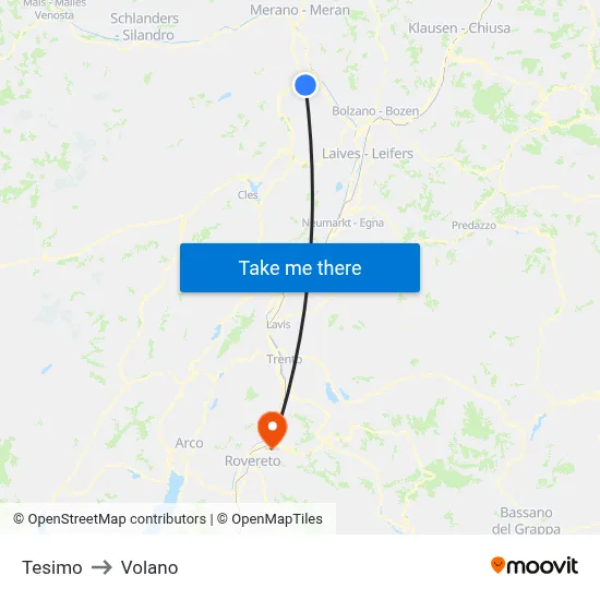 Tesimo to Volano map