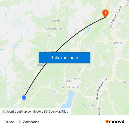 Storo to Zambana map