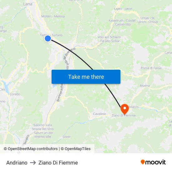 Andriano to Ziano Di Fiemme map