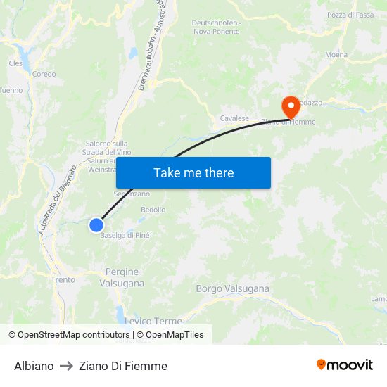Albiano to Ziano Di Fiemme map