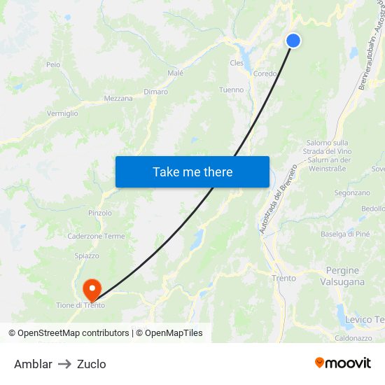 Amblar to Zuclo map