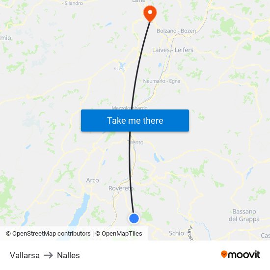 Vallarsa to Nalles map