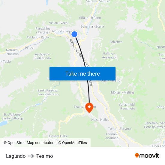 Lagundo to Tesimo map