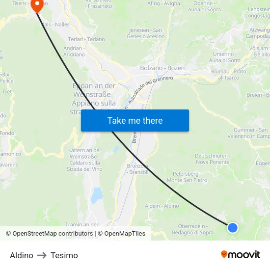 Aldino to Tesimo map
