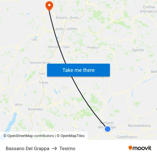 Bassano Del Grappa to Tesimo map