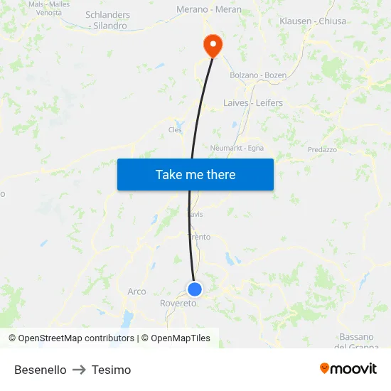 Besenello to Tesimo map
