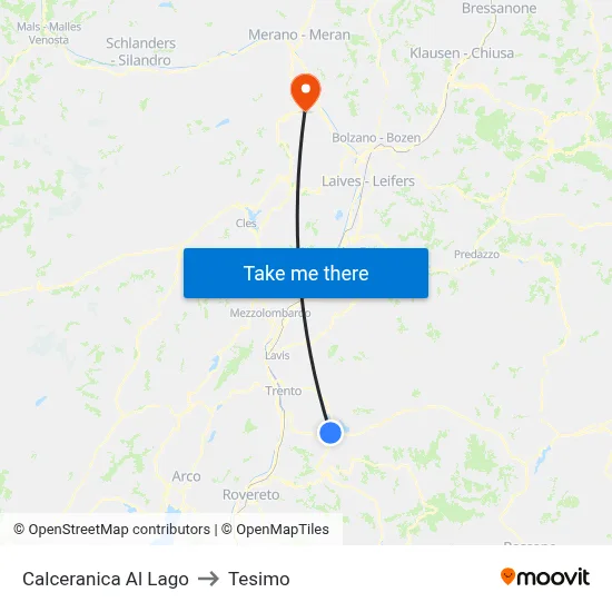 Calceranica Al Lago to Tesimo map