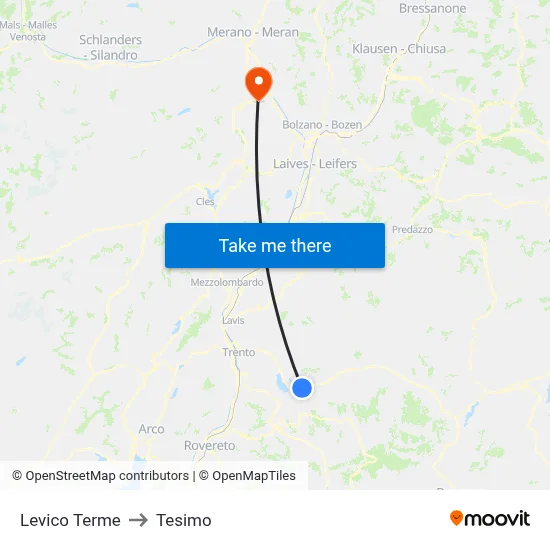 Levico Terme to Tesimo map