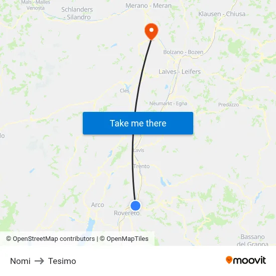 Nomi to Tesimo map