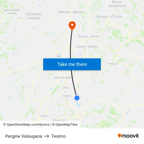 Pergine Valsugana to Tesimo map