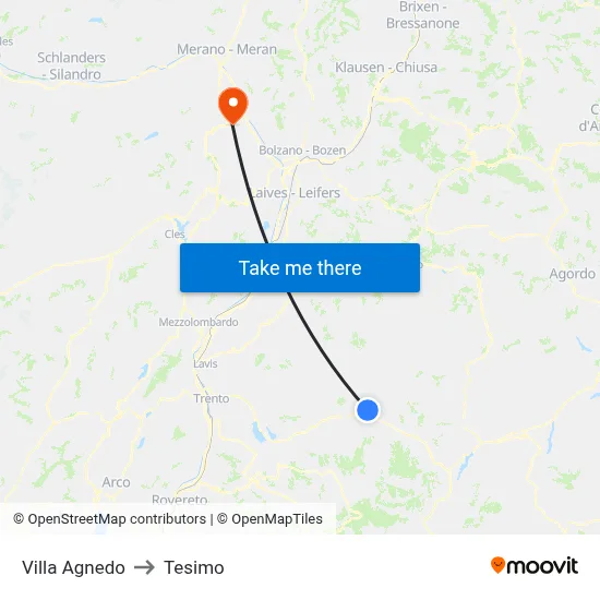 Villa Agnedo to Tesimo map