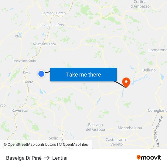 Baselga Di Pinè to Lentiai map