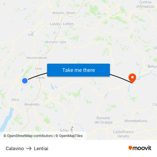 Calavino to Lentiai map
