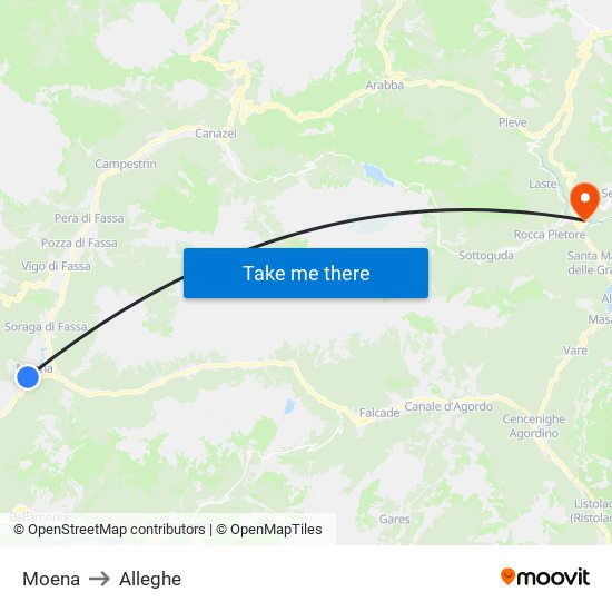 Moena to Alleghe map