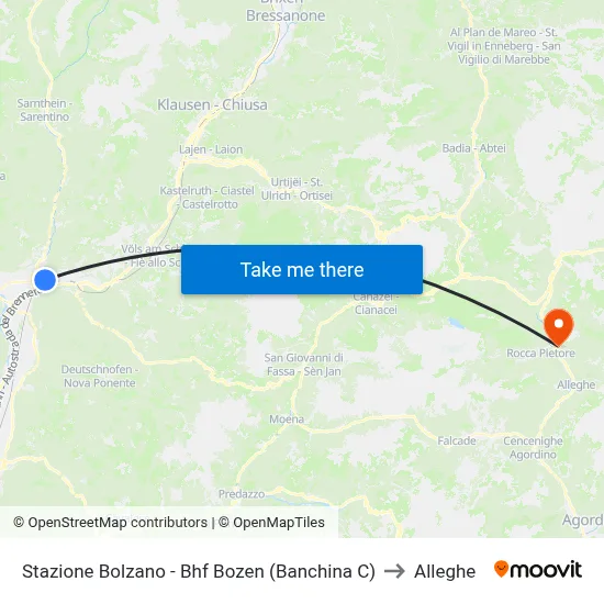 Stazione Bolzano - Bhf Bozen (Banchina C) to Alleghe map