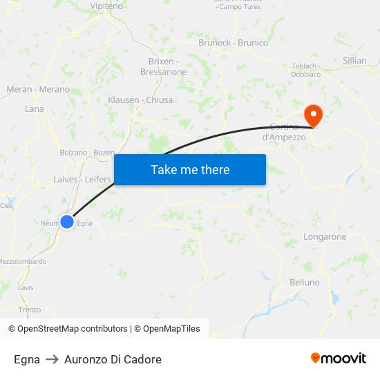 Egna to Auronzo Di Cadore map