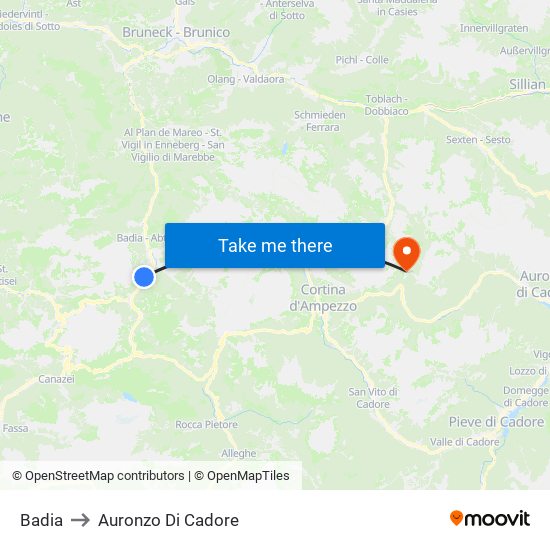 Badia to Auronzo Di Cadore map