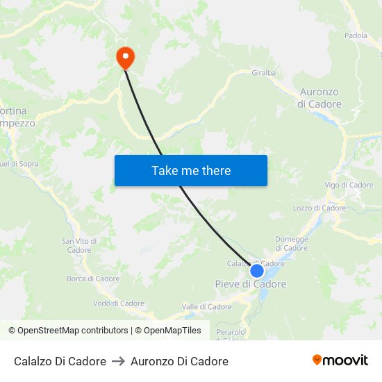 Calalzo Di Cadore to Auronzo Di Cadore map