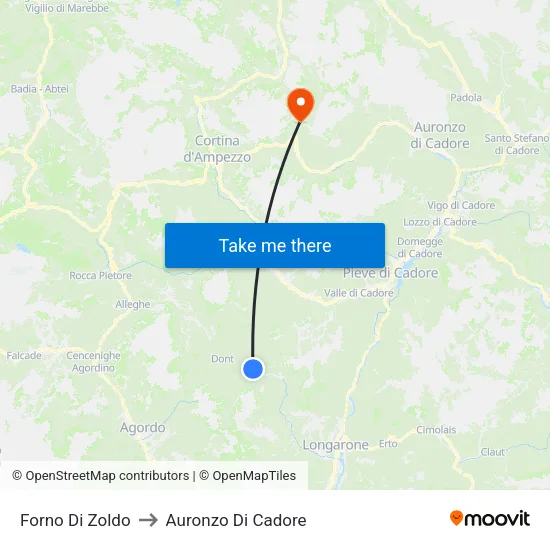 Forno Di Zoldo to Auronzo Di Cadore map