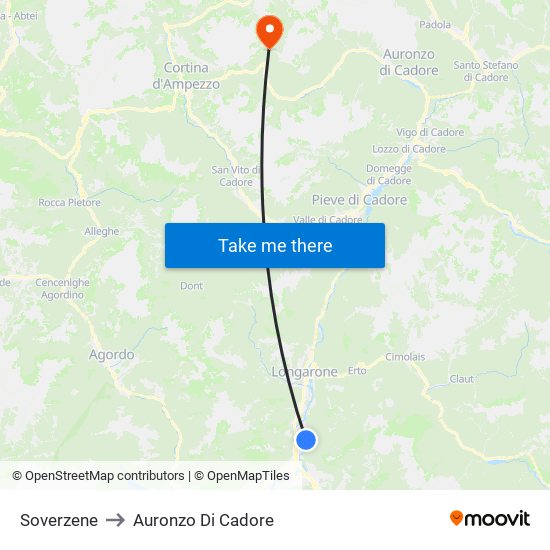 Soverzene to Auronzo Di Cadore map