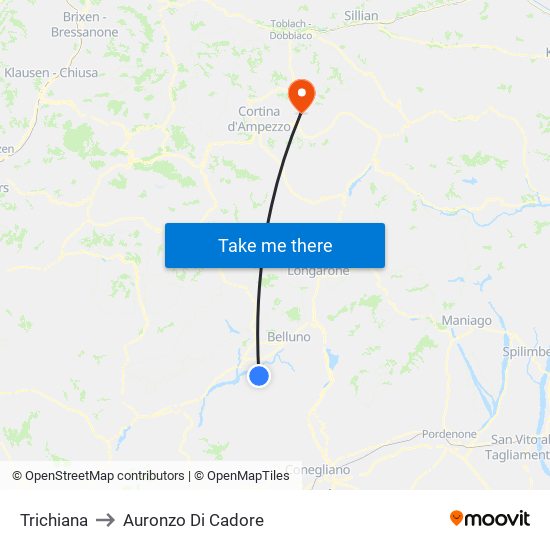 Trichiana to Auronzo Di Cadore map