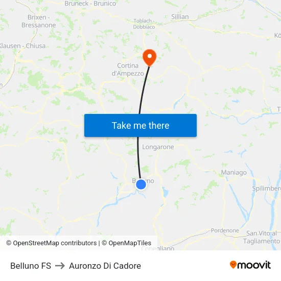 Belluno FS to Auronzo Di Cadore map
