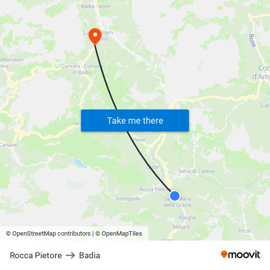 Rocca Pietore to Badia map