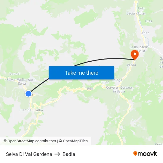 Selva di Val Gardena to Badia map