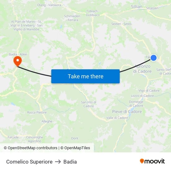 Comelico Superiore to Badia map