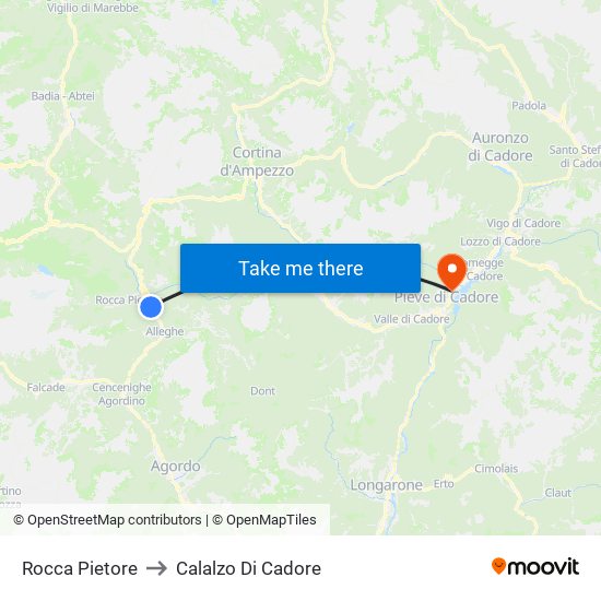 Rocca Pietore to Calalzo Di Cadore map