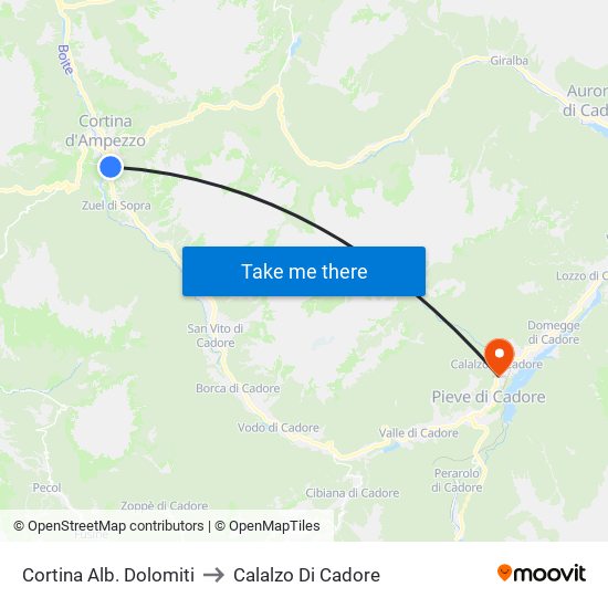 Cortina Alb. Dolomiti to Calalzo Di Cadore map