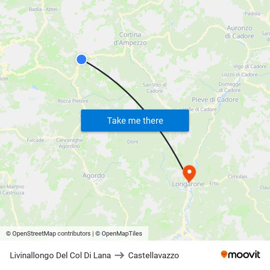 Livinallongo Del Col Di Lana to Castellavazzo map