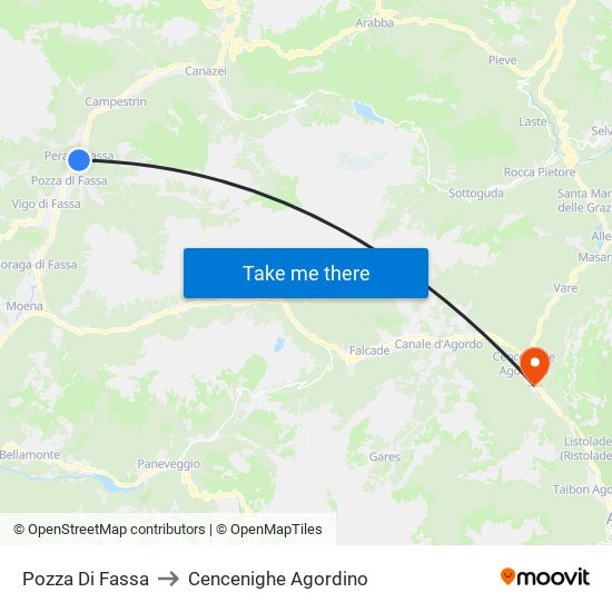 Pozza Di Fassa to Cencenighe Agordino map