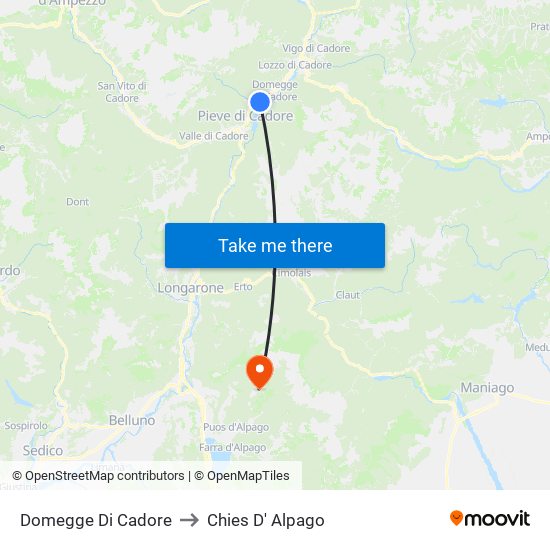 Domegge Di Cadore to Chies D' Alpago map