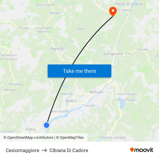 Cesiomaggiore to Cibiana Di Cadore map