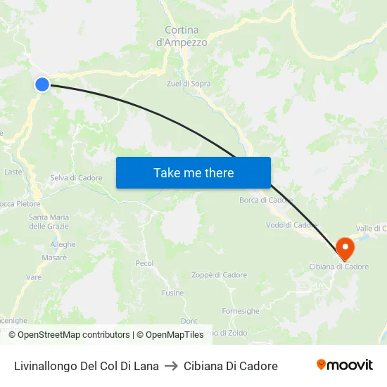 Livinallongo Del Col Di Lana to Cibiana Di Cadore map