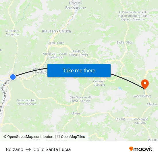 Bolzano to Colle Santa Lucia map