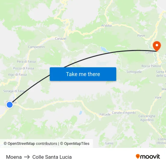 Moena to Colle Santa Lucia map
