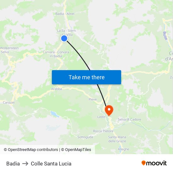 Badia to Colle Santa Lucia map