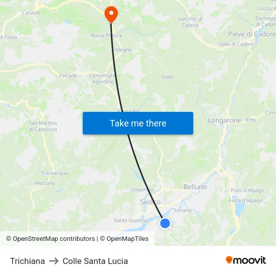 Trichiana to Colle Santa Lucia map