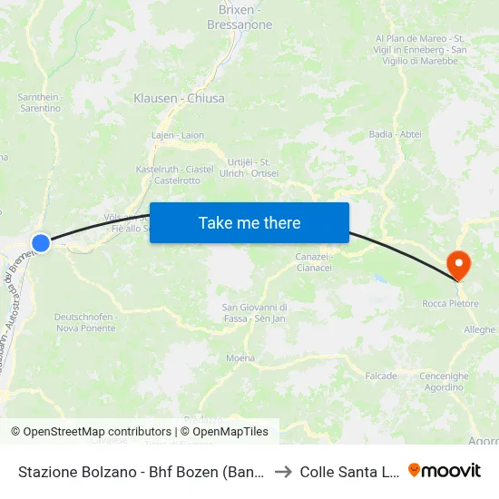 Stazione Bolzano - Bhf Bozen (Banchina C) to Colle Santa Lucia map