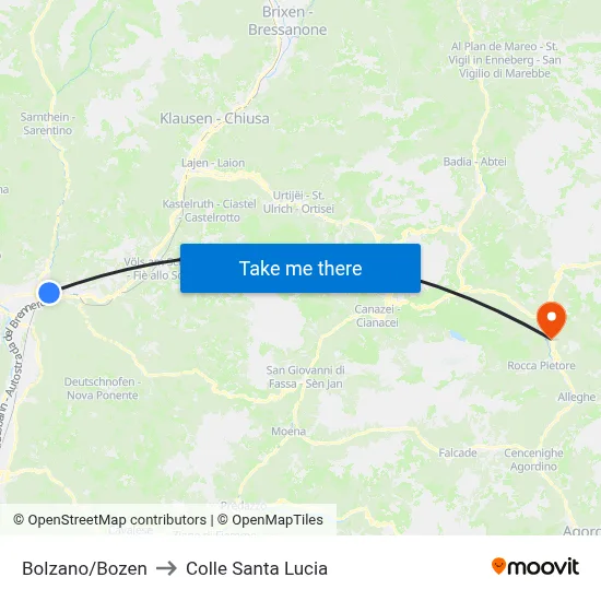 Bolzano/Bozen to Colle Santa Lucia map