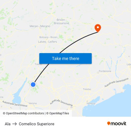 Ala to Comelico Superiore map