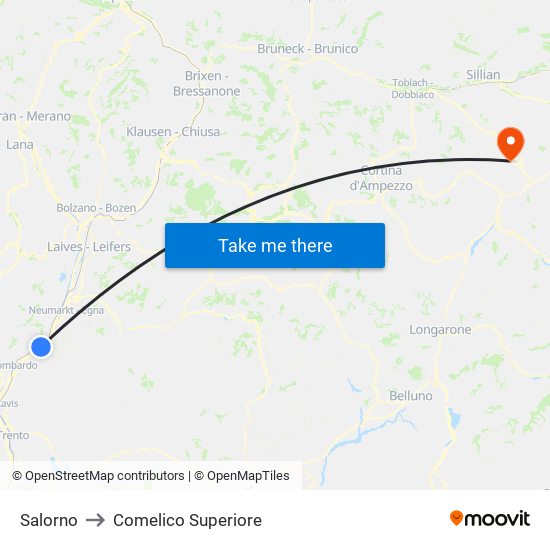 Salorno to Comelico Superiore map