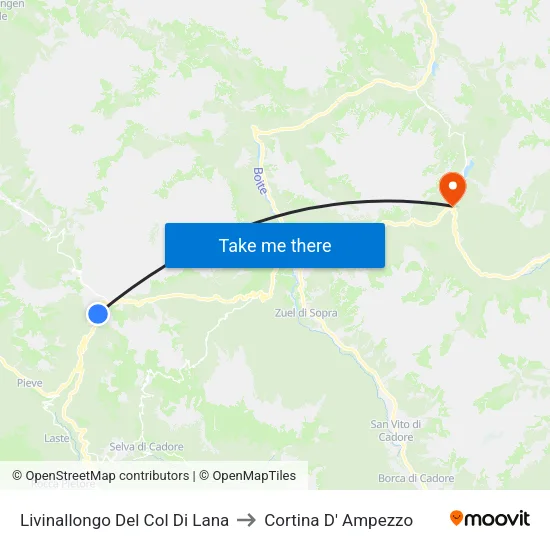Livinallongo Del Col Di Lana to Cortina D' Ampezzo map